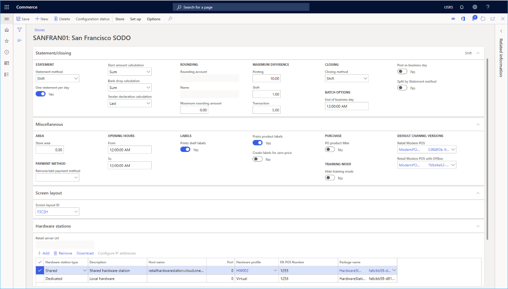 Example retail channel configuration.