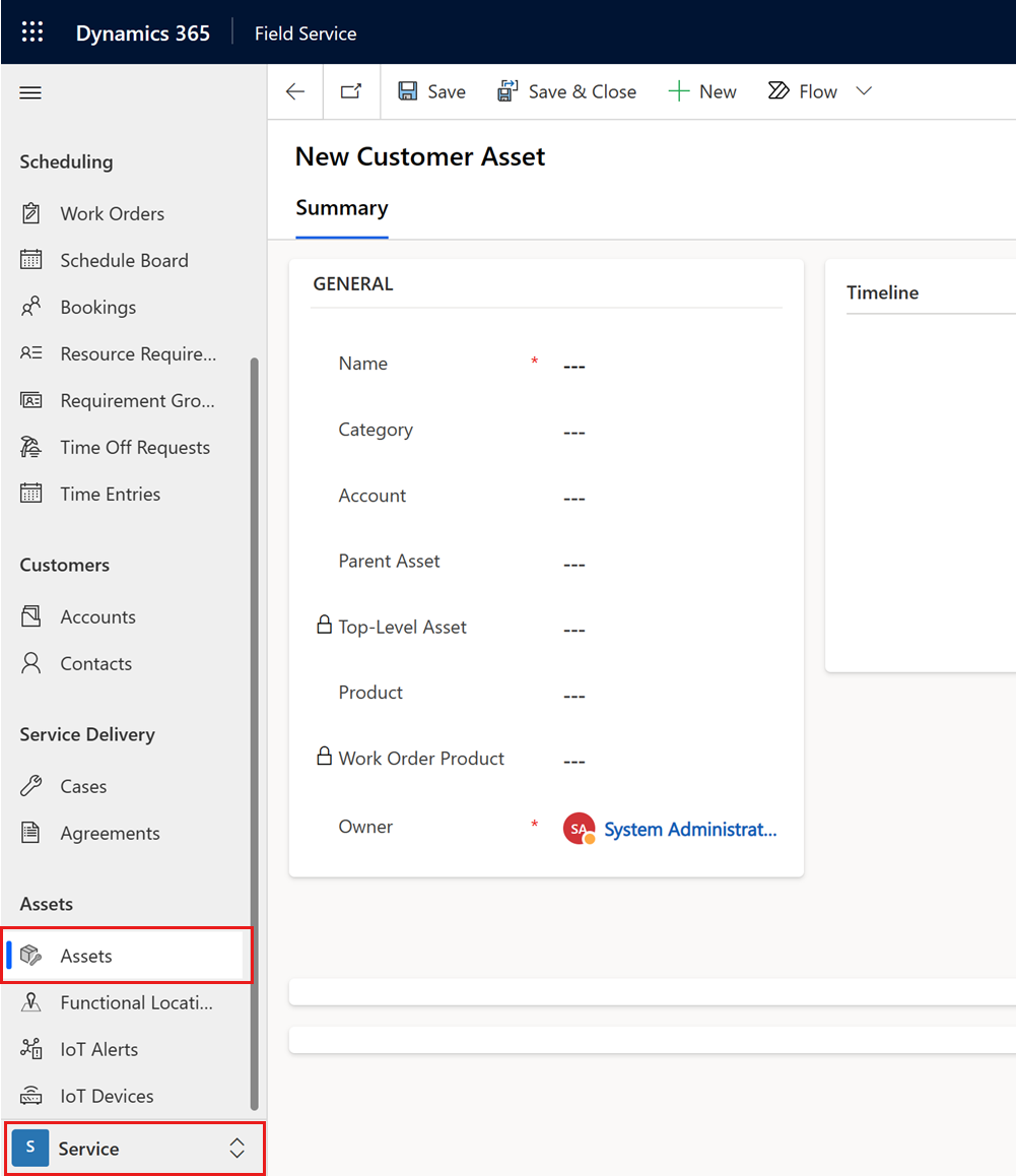 Screenshot of the New Customer Asset form.