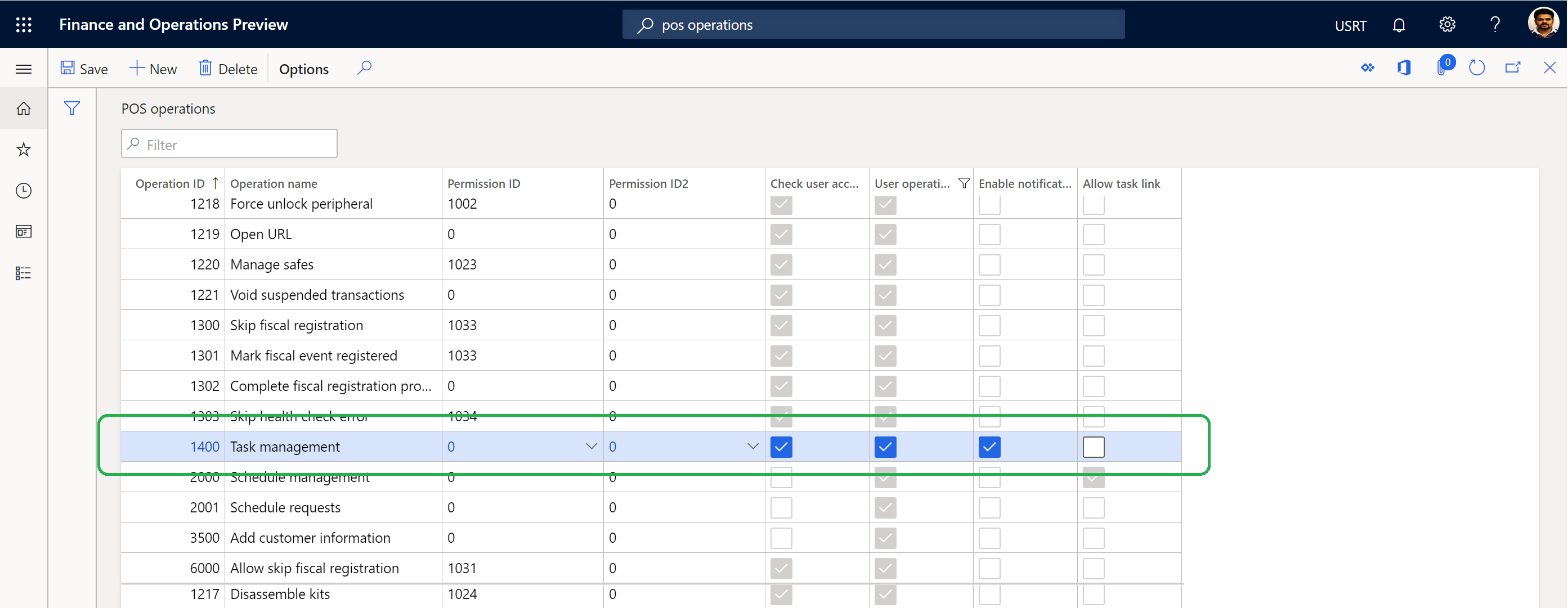 Task management operation on the POS operations page.